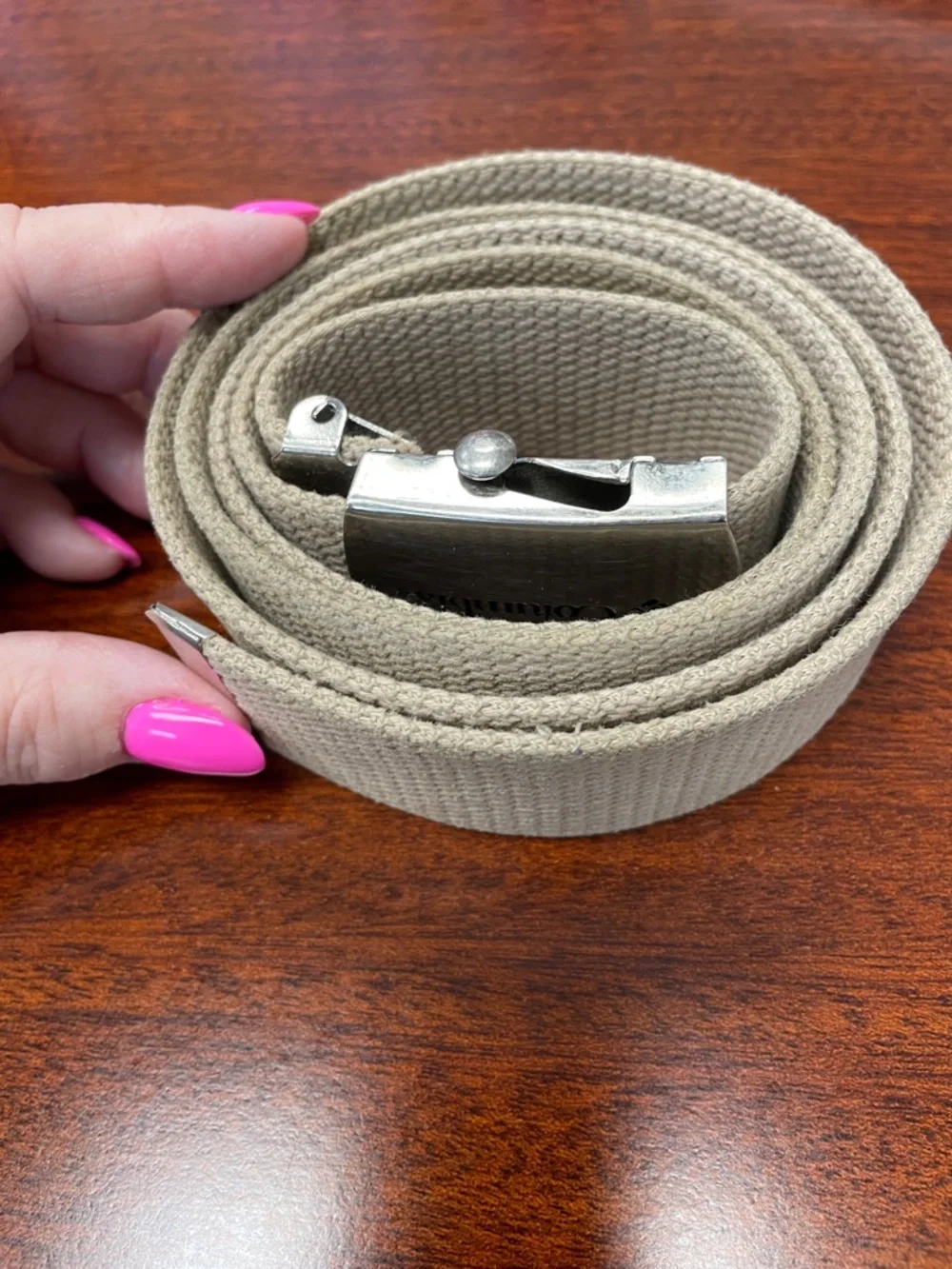 Columbia Beige Canvas Webbing Belt with Metal Buckle 42”